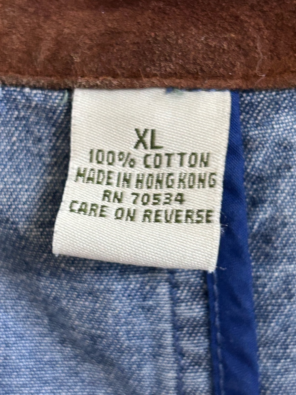 VTG 90s Blue Denim Utility Vest Brown Contrast Collar Women's XL Cargo Pocket - Picture 8 of 8